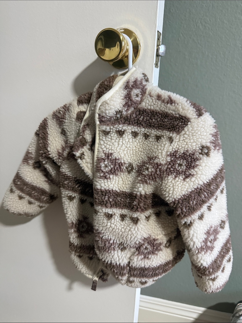 Carter's Cream & Brown Patterned Sherpa Puffer Jacket